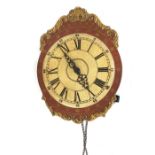 Black Forest type contemporary weight driven wall clock timepiece, 14" high (pendulum, 2 weights)