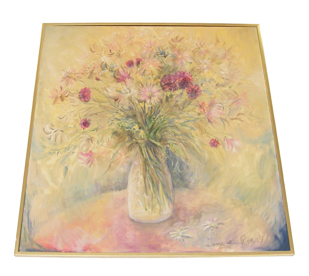 Ilona Von Ronay (20th century) - Flowers in a vase, signed, oil on canvas, 40" x 38" - **The - Image 2 of 2