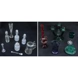 Assorted Victorian and later glass ware including three sconce candlesticks, pewter mounted tankard,