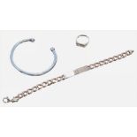 (ref. 10337) Bracelet, ring and silver ball end bangle (18.1gm) (3)