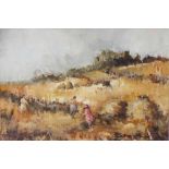 Elizabeth Brophy (20th/21st century) - Figures in a landscape, signed, oil on canvas board, 9.5" x