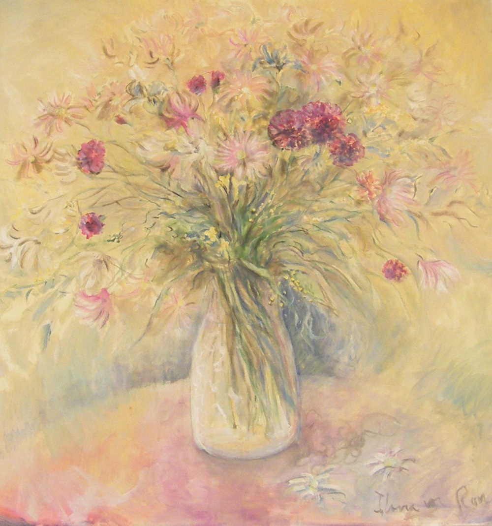 Ilona Von Ronay (20th century) - Flowers in a vase, signed, oil on canvas, 40" x 38" - **The