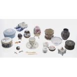 Collection of assorted porcelain and pottery trinket boxes, egg form boxes etc. including a