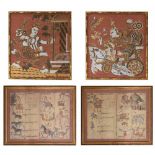 Thai School - Gilt thread and embroidered picture of a kneeling Buddha carried by a masked figure, a