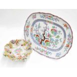 Mintons Indian Tree pattern large meat plate, 21.5" wide; also a German Schierholz flower and