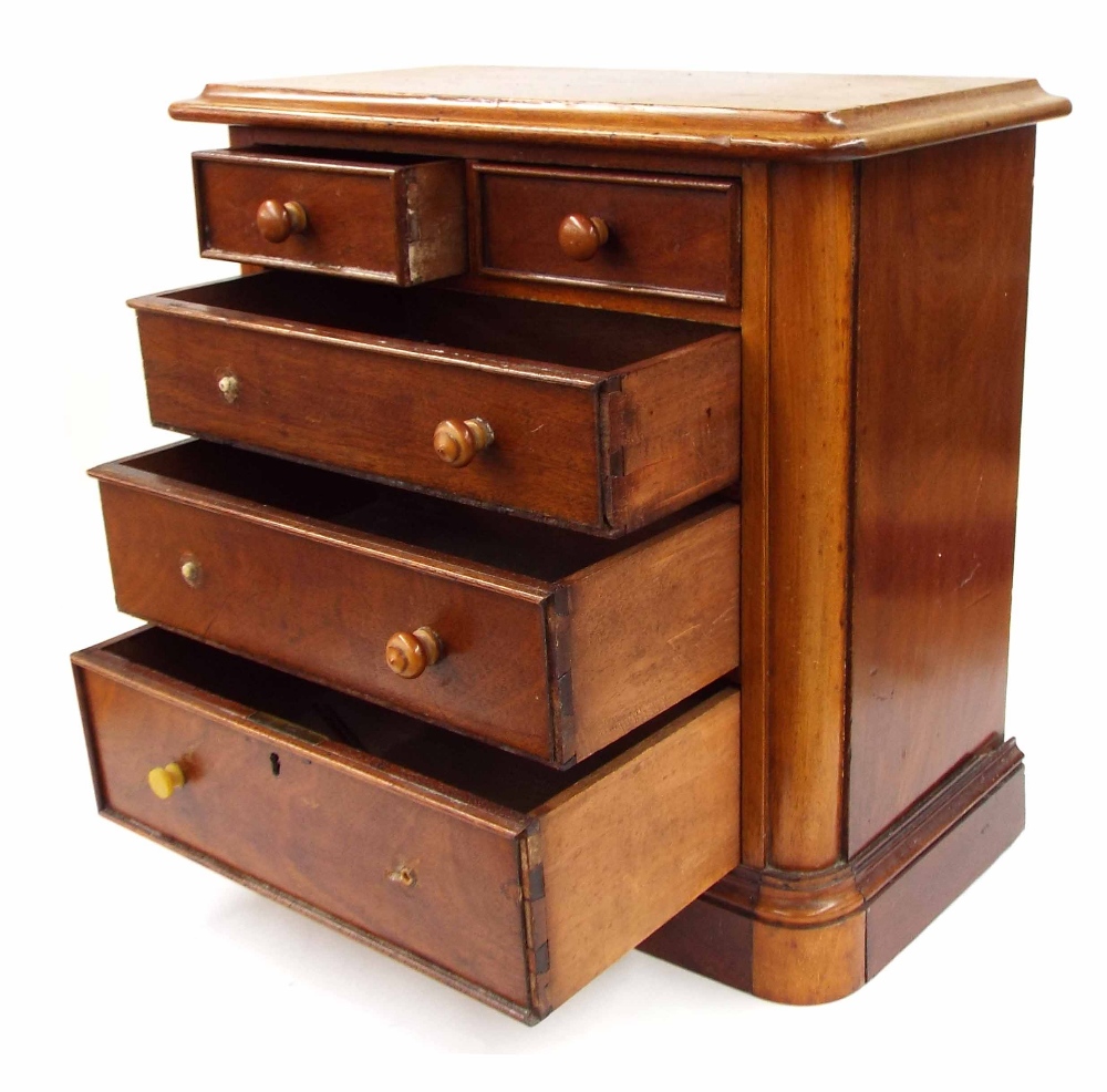 Victorian mahogany apprentice/table top miniature chest of drawers, the moulded top over two short - Image 2 of 2