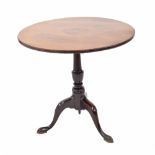 George III mahogany tilt top circular occasional table, inset with a central parquetry panel over