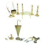 Pair of Victorian brass candlesticks, on square basses, 10" high; a further pair of brass