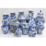 Collection of decorative and modern blue and white porcelain and pottery vases, jars and pots,