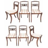 Set of six Regency rope twist back mahogany dining chairs with pierced horizontal splats over strip