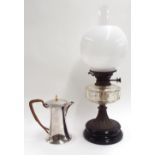 Liberty & Co. EPBM coffee pot, with hinged cover surmounted by an ivory finial, raffia bound