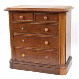 Victorian mahogany apprentice/table top miniature chest of drawers, the moulded top over two short