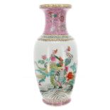 Chinese famille rose porcelain baluster vase, decorated with bird of paradise amongst flowers and