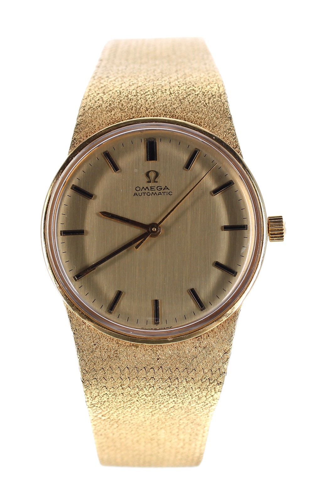 Omega 18ct automatic gentleman's dress bracelet watch, circular champagne dial with applied baton - Image 2 of 3