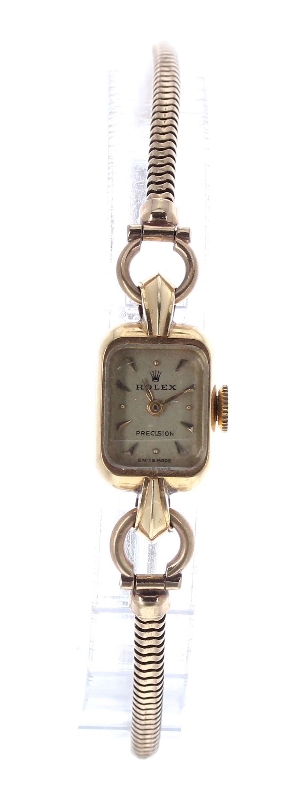 Rolex Precision 18ct rectangular lady's bracelet watch, case no. 8312, rectangular silvered dial