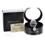 Hamilton Khaki stainless steel gentleman's bracelet watch, ref. 000092, black dial with luminous