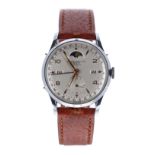 Record Watch Co. Datofix stainless steel gentleman's wristwatch, circa 1950s, silvered dial with