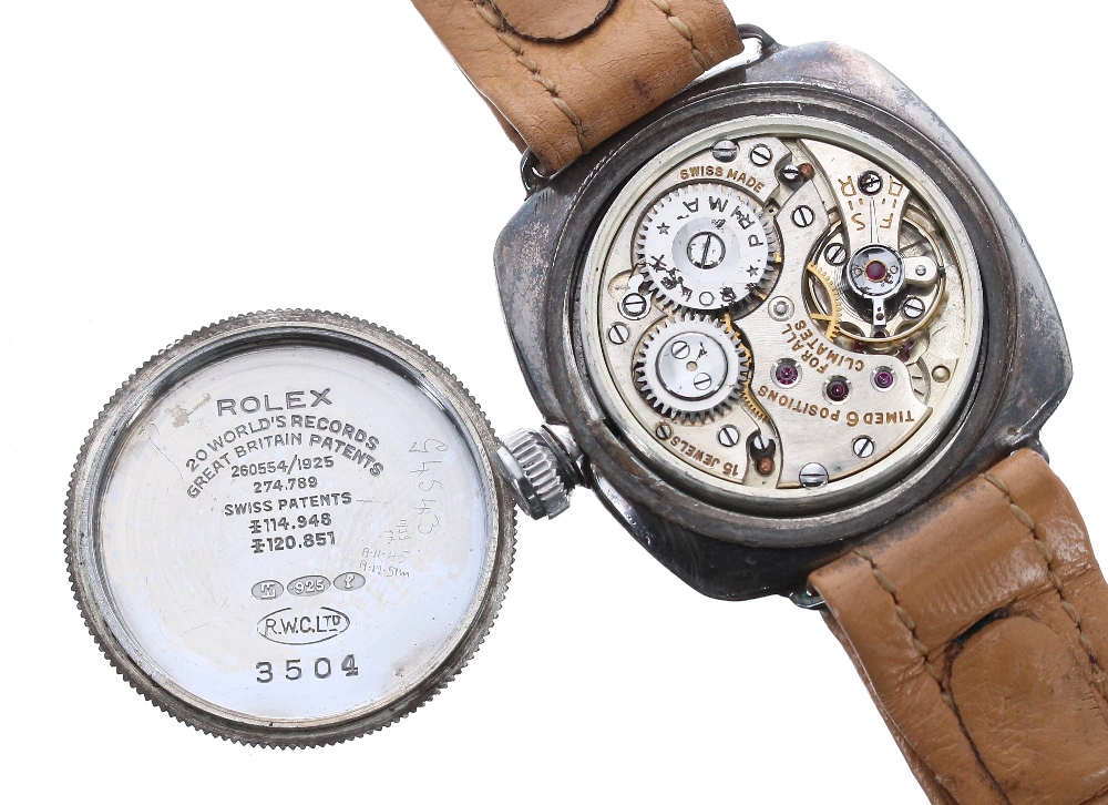 Rolex Oyster silver square cushion cased gentleman's wristwatch, case ref. 3504, import hallmarks - Image 3 of 3
