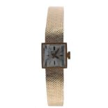 Kadet 18ct lady's bracelet watch, square silvered dial, 17 jewel movement with integral woven