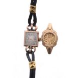 Omega 14ct lady's wristwatch, silvered square dial with hour markers, signed cal. 211 17 jewel