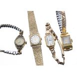 18ct lady's wire-lug rectangular bracelet watch with gold plated bracelet, 13.4gm, 14mm; together