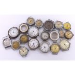 Collection of wire-lug wristwatches for repair; together with two wire-lug wristwatch cases (19)