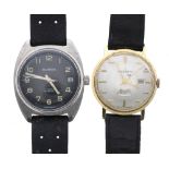 Buren stainless steel gentleman's wristwatch, ref. 2152, circular black dial with Arabic numerals,