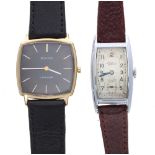 Bulova Longchamp gold plated and stainless steel gentleman's wristwatch, ref. 7631-1, black dial,