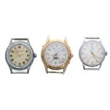 Three vintage gentleman's wristwatches for repair to include an Ardath triple calendar with moon