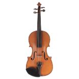 Good French three-quarter size violin labelled Breton Brevete..., 13", 33cm