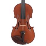 French violin labelled Paul Mangenot, Mirecourt (France), the two piece back of broad curl with