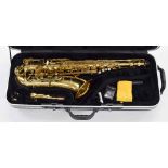 Antiqua tenor saxophone, gold lacquered, crook, mouthpiece, hard case