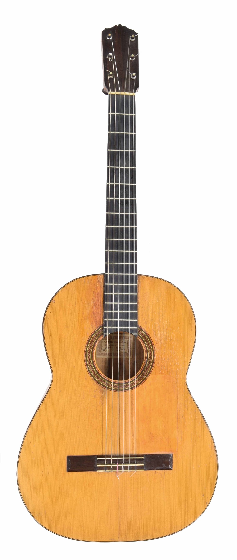 Spanish Flamenco guitar, by Sobrinos de Esteso, Madrid, 1957, the two piece back and ribs possibly