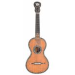 French guitar attributed to Mangin & Français, Mirecourt, circa 1820, the two piece back and ribs of