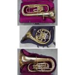 *Besson Sovereign gold lacquered tuba in need of restoration, cased; also a Besson '700' euphonium