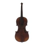 Late 19th century Mittenwald violin, 14 3/16", 36cm; also an early 20th century Saxon violin branded