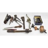 Small quantity of instrument making tools, including some thumb and other planes
