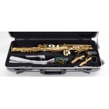 Antiqua soprano straight saxophone, gold lacquered, with mouthpiece, crooks and hard case