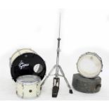 Good small collection of percussion items including Gretsch bass drum, 20" diameter and tom tom, 13"