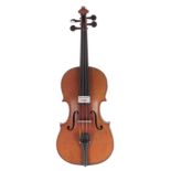 French JTL violin labelled Le Parisien, 13", 33cm; also another German three-quarter size violin