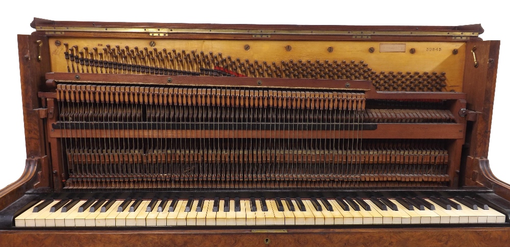 Upright piano by John Broadwood & Sons, London, 1873, the case of burr walnut with intricately - Image 3 of 8
