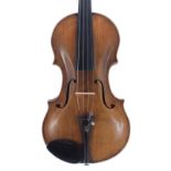 Good Bohemian violin circa 1890, the one piece back of very faint medium curl with similar wood to