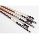 Three-quarter size nickel mounted violin bow stamped V.J. Ferelli, 48gm; also another three-