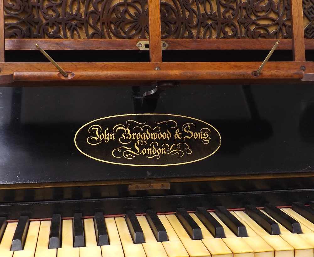 Upright piano by John Broadwood & Sons, London, 1873, the case of burr walnut with intricately - Image 4 of 8