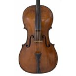 German violoncello circa 1880 labelled Jacobus Steiner..., the two piece back of medium curl with