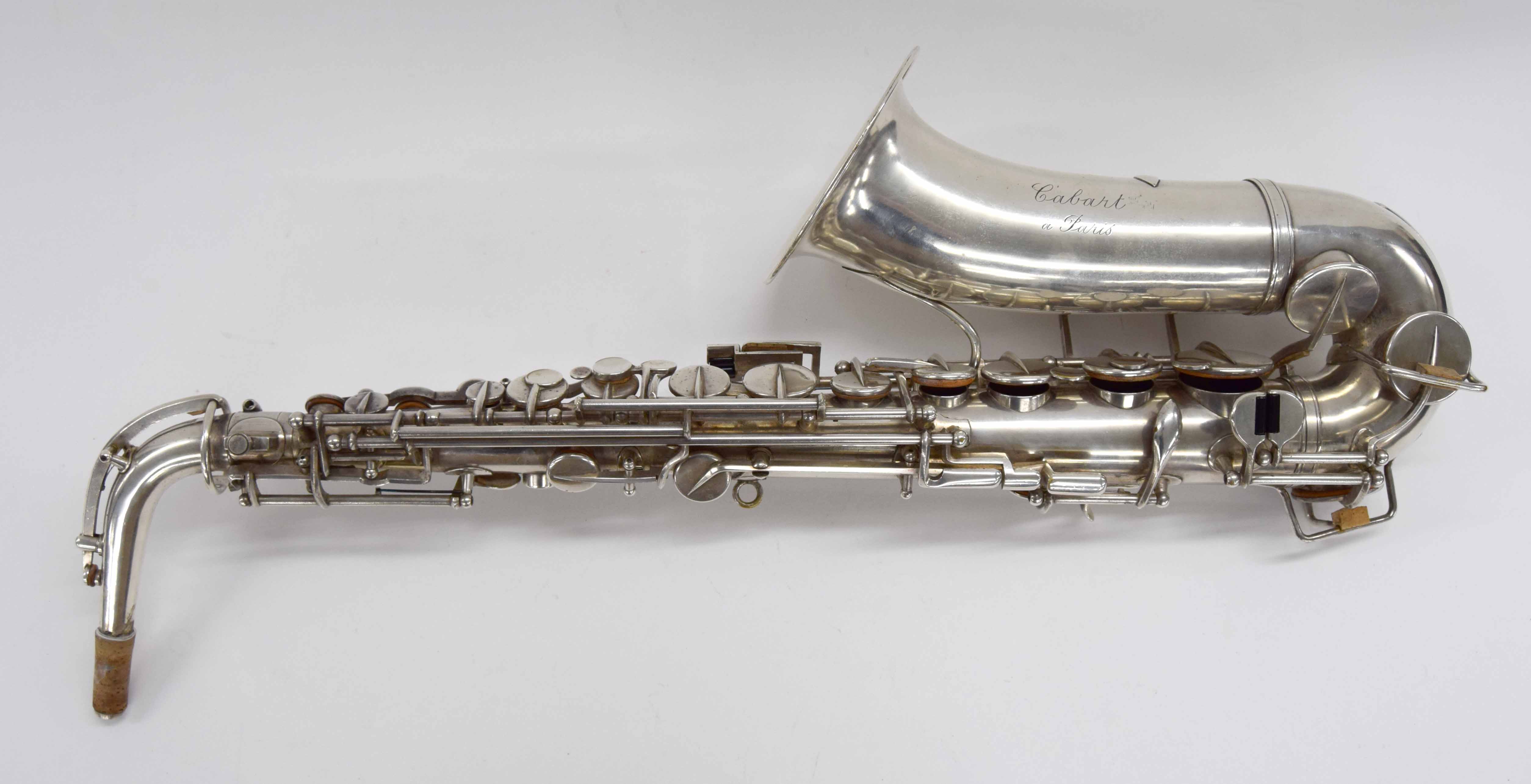 French silver plated alto saxophone by and inscribed Cabart á Paris, cased (with ligature and