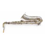 Hawkes & Son silver plated tenor saxophone, no. 61132, with crook, two mouthpieces and case