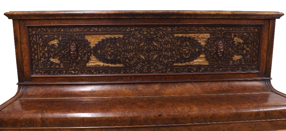 Upright piano by John Broadwood & Sons, London, 1873, the case of burr walnut with intricately - Image 7 of 8