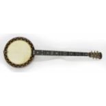 Windsor no. 52 zither banjo, with closed engraved plate head, case
