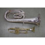 Old F. Besson 'Prototype' silver plated euphonium, cased; also a B & S Sonora trumpet, cased (2)